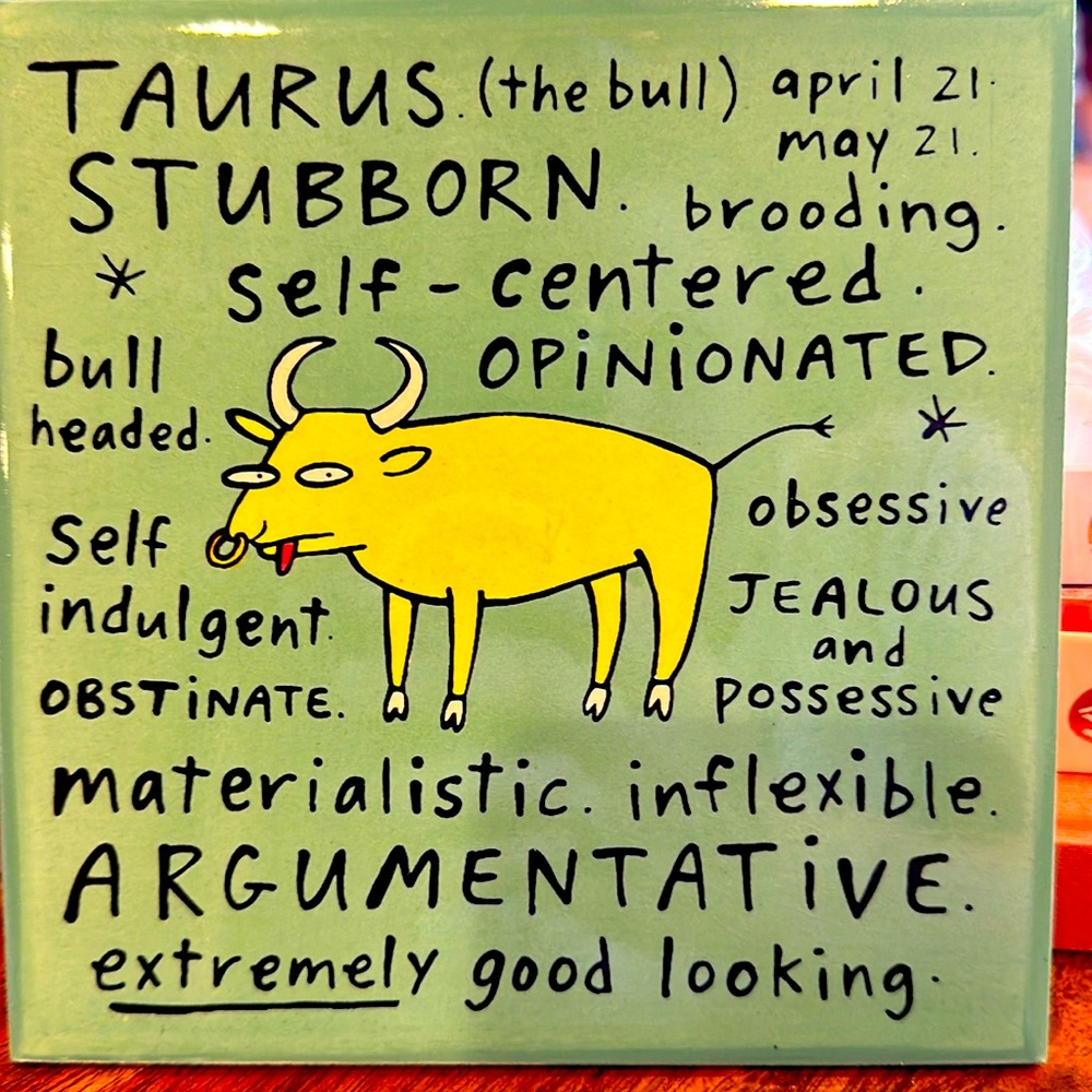 Clayboy Tile Zodiac Taurus The Bull Adult Humor Decorative Tile 7" X 7"